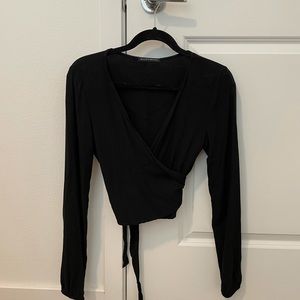 Brandy Melville Black Long-sleeve Wrap Top